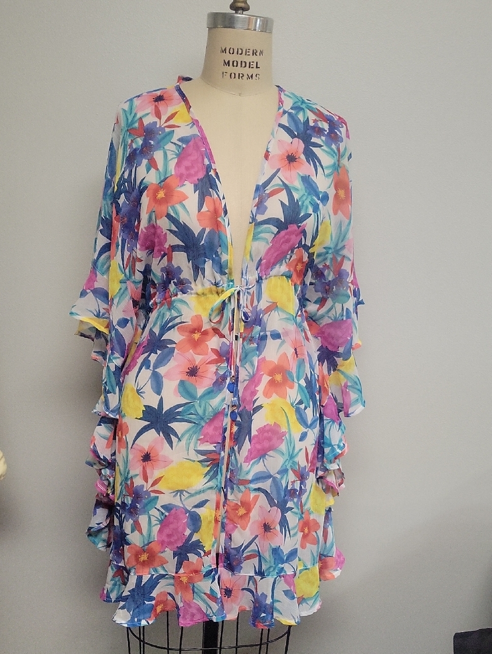 Bleu/Rod Beattie Tropical Floral Sheer Cover-Up in Multicolor